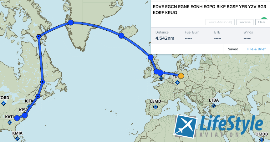 DA42 atlantic crossing route