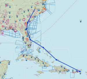 NC to St. Thomas flight route