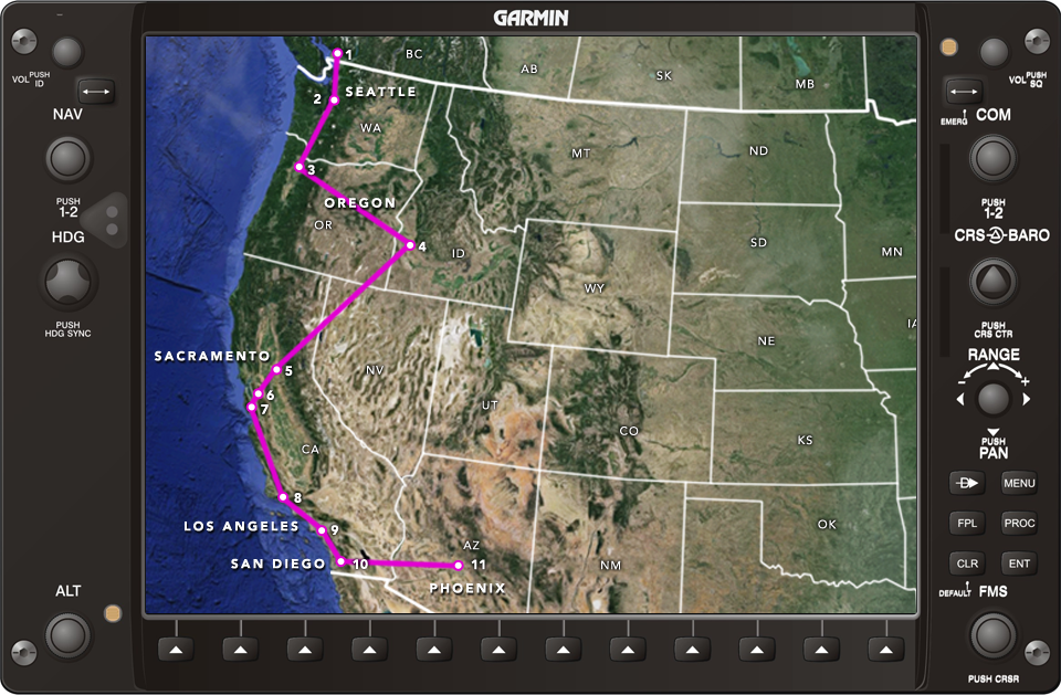 DA62 West Coast Tour Route