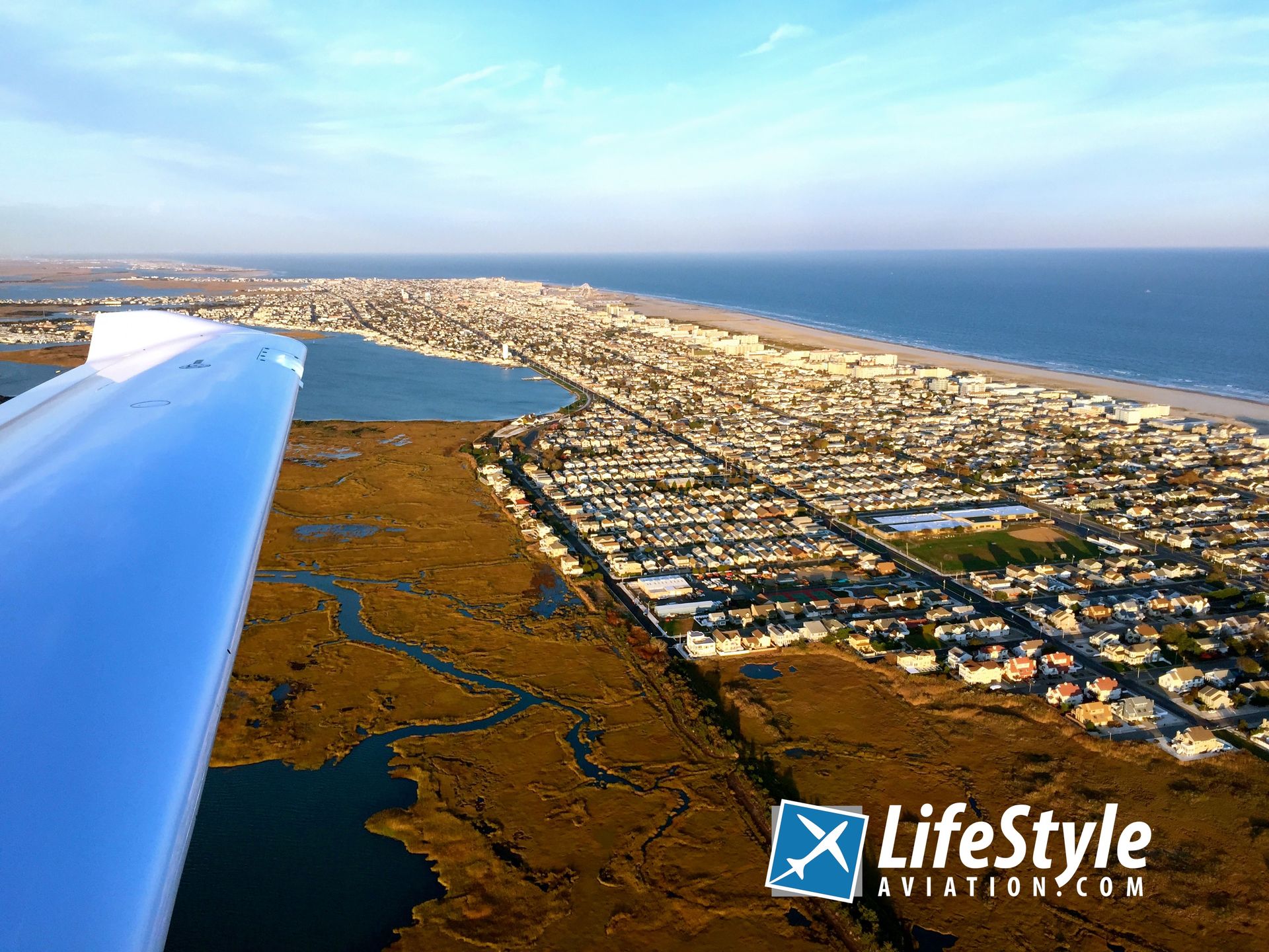 DA40 Flying over Cape May Beach